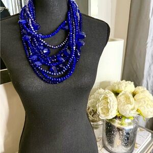 Sassy Jones Blue Statement Necklace with Multi-Strand Beads